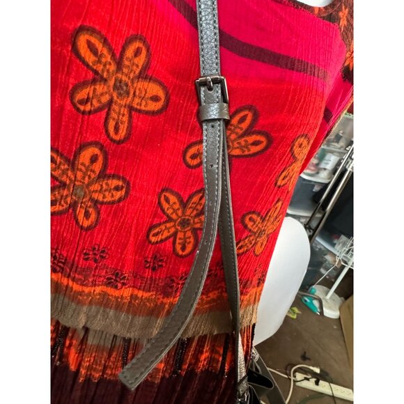 Neiman Marcus Gray Leather Look Drawstring Crossbody Bag Adjustable Strap - Picture 6 of 16